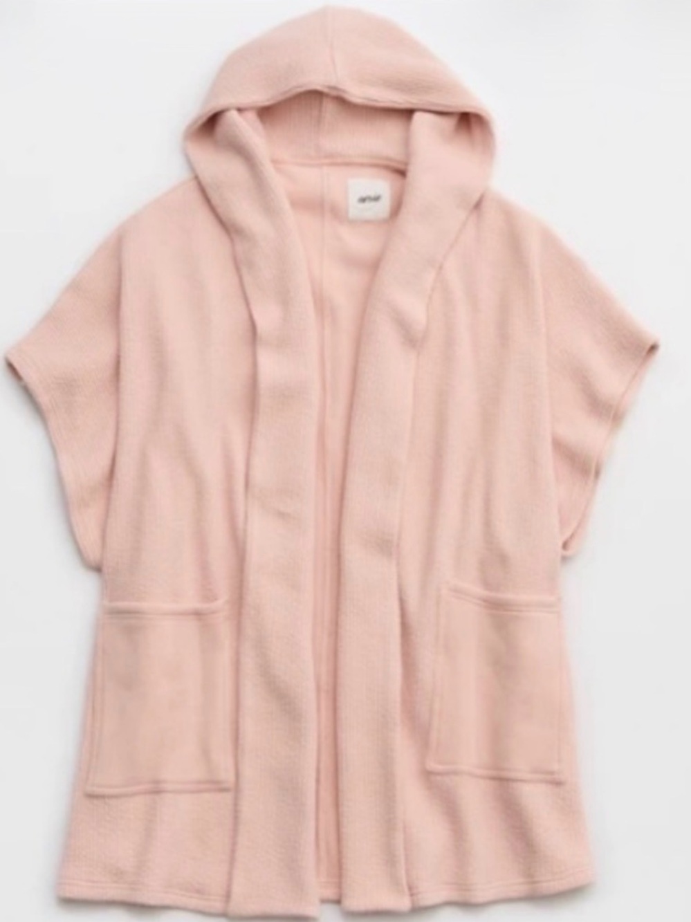 NWOT Aerie Hooded Short-Sleeve Open Cardigan Pale Pink OSFM